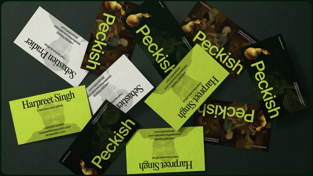 peckish project shot, business cards