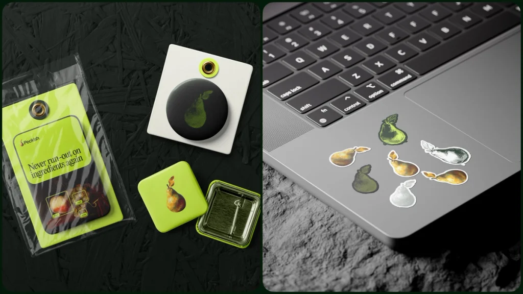 peckish project shot, pin&stickers